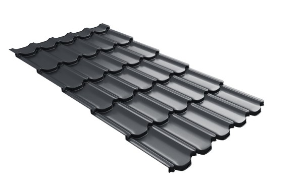 Металлочерепица квинта плюс с 3D резом 0,5 Satin RAL 7024 мокрый асфальт купить в Бийске